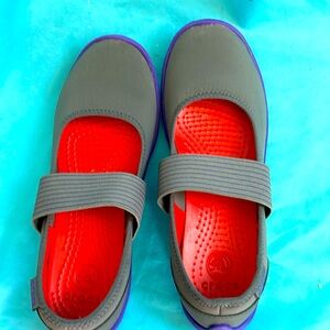 Ladies size 8 CROCS grey& purple , Maryjane style